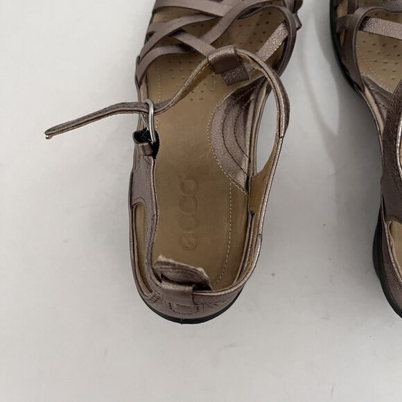 ECCO Sandal Size 6.5 EU 37 Comfort Metallic Gold Leather Gladiator T Strap Flash - Picture 5 of 8